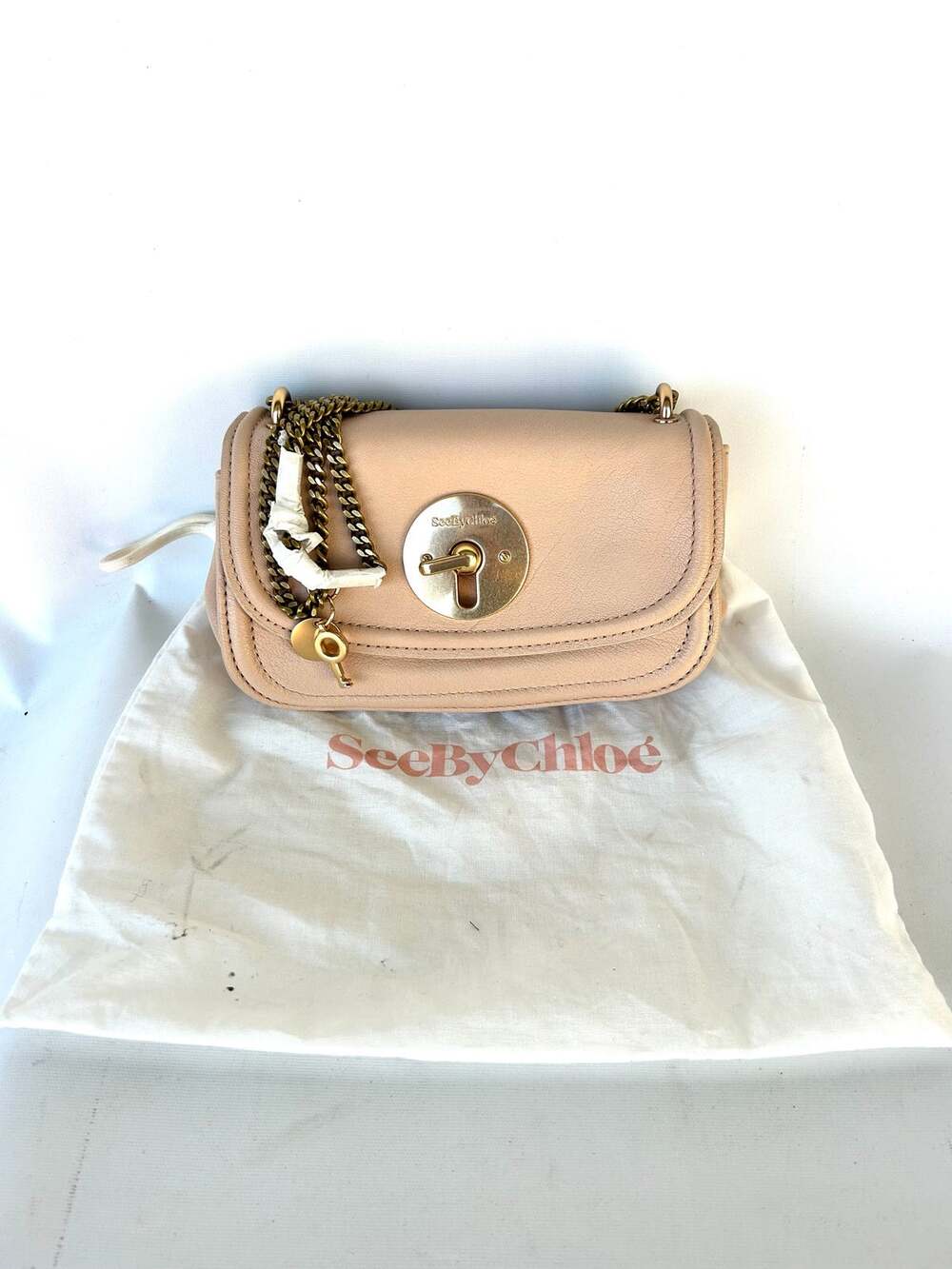 New Chloe See By Chloé Lois Leather Crossbody Bag Purse Pink Nude Small